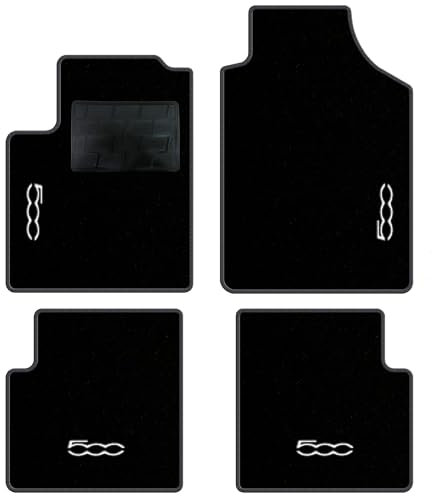 QUEMAR Autofußmatten kompatibel mit 500 ab 2007 auch Hybrid/Set maßgeschneiderten fußmatten aus Teppich und Gummi/Personalisierte Stickereien und Farben (Anthrazit Rand, 4 Stickereien)