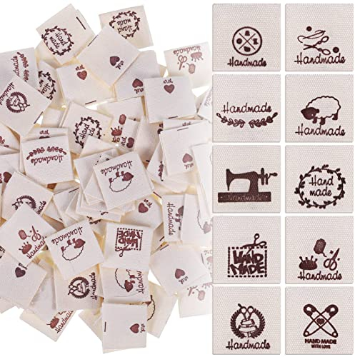 Smilcloud 200 Stück Handmade Label Stoff Labels Tags Stoff Etiketten Handgemacht Kleider Etiketten zum annähen Einnähen Textiletiketten Nähen DIY Dekor