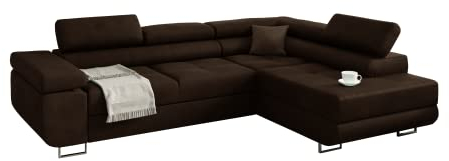 KREATIVE FURNITURE & DESIGN Ecksofa Miami ecksofa mit schlaffunktion und bettkasten, Wohnzimmer ecksofa, Ecksofa mit Bettkasten, Ecksofa in L-Form (Casablanca 2307) (Braun, rechte Ottomane)