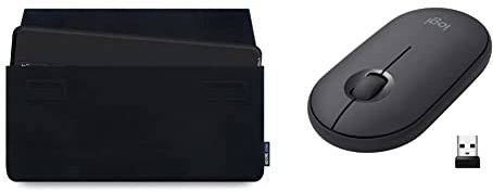 Adore June Keeb Protection Sleeve compatible with Logitech Keys-To-Go Keyboard, Custom Made Case - Black & Logitech Pebble Wireless Mouse with Bluetooth or 2.4 GHz Receiver, Silent - Graphite/Black
