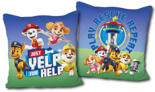 Paw Patrol Kissen Yelp Blau Grün 40cm x 40cm Kopfkissen Dekokissen Schmusekissen Zierkissen Kuschelkissen Reisekissen Polster Zuma Chase Marshall Rocky Ryder Patrols Rubble Paw Hunde zur Bettwäsche