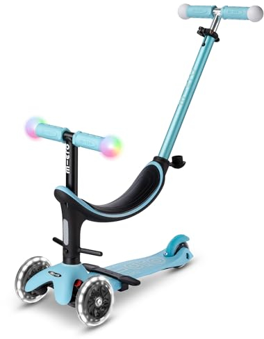 Micro Mobility Micro Mini2Grow Deluxe Magic LED Scooter aus Glasfaserverstärktem Kunststoff in der Farbe Hellblau für Kleinkinder, MMD358