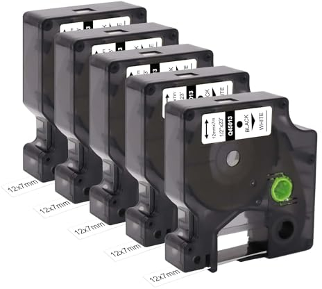 Molabel 5er-Pack kompatible Schriftbänder für Dymo D1 45013 S0720530 (12 mm x 7 m), Schwarz auf Weiß, geeignet für Dymo LabelManager 160, 200, 210D, 280, 360D, 420P, 450D.