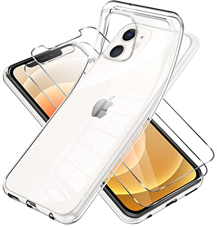 Vauki Custodia trasparente per iPhone 12/iPhone 12 Pro, con pellicola protettiva, 2 pezzi, ultra sottile in silicone trasparente e pellicola protettiva per lo schermo, sottile e morbida, resistente