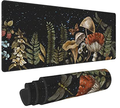 Cute Forest Magic Witch Mushroom Snail Gaming Keyboard Mouse Pad Mousepad Huge Extended XL Stitched Edge Rubber Sole for Home Office(31.5X 11.8)