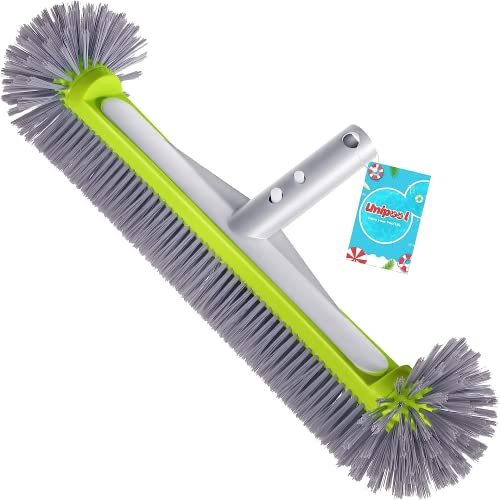 Professional Swimming Pool Brush Head with Round Ends,17.5 Heavy Duty Aluminum Back for Cleaning Pool Walls, 7 Rows Premium Nylon Bristles with EZ Clips (Green Grey)