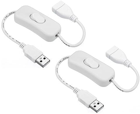 PATIKIL USB Extension Cable with ON/Off Switch, 2 Pack Female to Male Extension Cords Data Power Adapter Support Controller Connector for Fans LED Strips, White