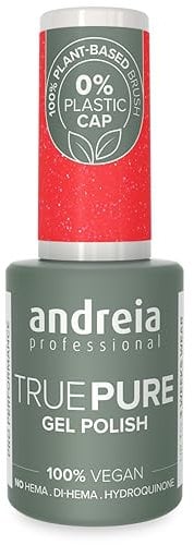 Andreia Professional Hema Free Gel Polish - TRUE PURE 21 Free and 100% Vegan for Sensitive Nails - Semi-Permanent UV LED Soak Off Gel Nail Varnish - Colour T20 Glitter Neon Pink 10.5ml