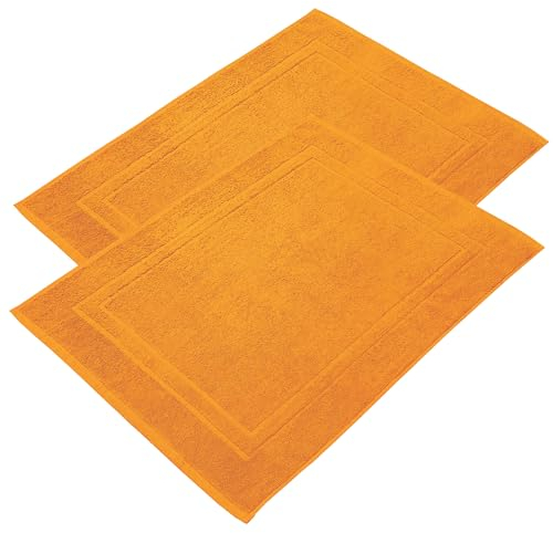 NYVI Badvorleger NYVIFresh 50x70 cm 2er Set - Frottee Duschvorleger aus 100% Baumwolle Premium Qualität 700 g/m² - Saugfähig Schnelltrocknend Waschbar - Badematte Badteppich Orange