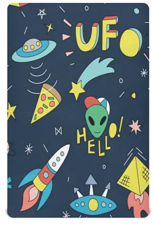 Kcldeci Baby Krippe Laken für Jungen Mädchen Cartoon Raumschiffe Kleinkind Bettwäsche Playard Matratze N Play Sheets M