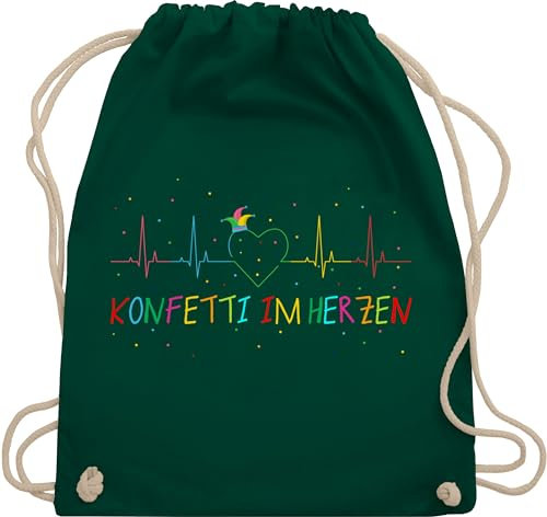 Turnbeutel Rucksack - Karneval & - Taschen - Konfetti im Herzen Herzschlag Fasching I - Unisize - Dunkelgrün - kölle karnevalsbeutel faschings ekg stoffbeutel wurfbeutel karnevalstasche karnevals