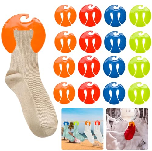 LPAMABA 48 Stück Sockenklammern für Waschmaschine und trockner Sockenclip Sockenhalter mit Haken Sockensortierer Socken Mit Sockenclip Direkt In Die Schublade Ohne Sie Zu Falten (4 Farben)