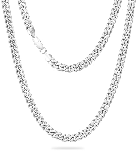 KRKC&CO Männer Halskette, 7mm Herren Edelstahl Panzerkette mit Diamantschliff, Silbrig Cuban Link Chains Silberkette, Nickelfrei Halskette, Geschenke für Männer Jungen, [Länge 50,8cm]