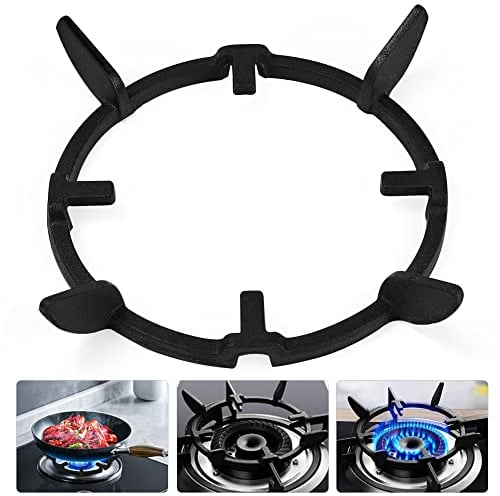 YAANBUNB Wok Ring Cast Iron Support Ring Universal Stove Rack Pan Support Trivet Non-Slip Cooktop Range Rack Black Milk Pot Stand for Kitchen Gas Hob, 17cm Diameter