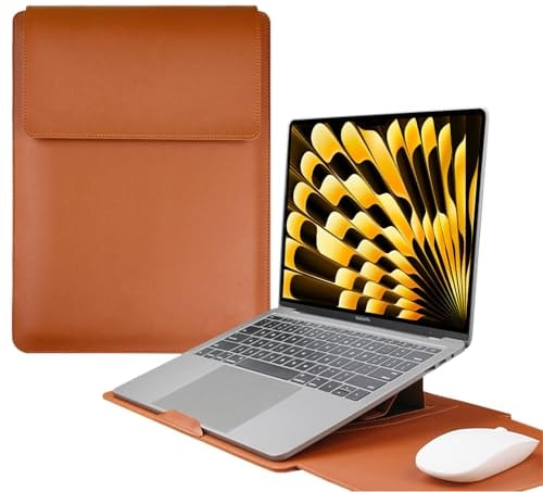 HaruYo 15-16 Pollici Custodia per Computer Portatile con Supporto Funzione Laptop, PU Pelle Portatile Sleeve per MacBook Air/MacBook Pro/Surface Dell Lenovo HP ASUS Acer (15-16 Pollici | Marrone)
