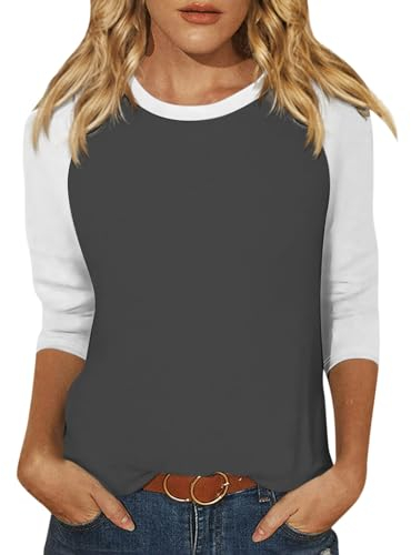 SCBFDI Sportlich Elegante Kleidung Sleepshirt 3/4 Arm Shirt Gestreift Blusen Damen Bluse Schwarz - Tops: Pailletten-Top, Tshirt mit V Ausschnitt Grau S