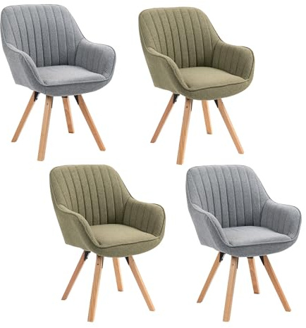 MEUBLE COSY Esszimmerstühle Drehbar 4er Set Küchenstuhl Polsterstuhl Drehstuhl mit Armlehne Sessel Schminkstuhl aus Stoff Massivholzbeine für Esszimmer Wohnzimmer Arbeitszimmer, Bunt