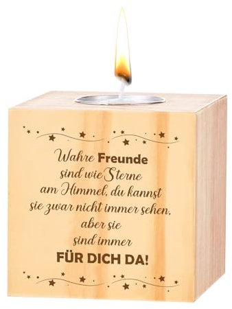kerzenständer Holz, Teelichthalter aus Holz mit dem Druck Freunde sind wie Sterne - als Geschenk zum Geburtstag oder zu Weihnachten
