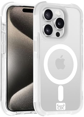 OX Armour Case for iPhone 15 Pro Max - Shockproof Military Grade 3M Drop Protection Reinforced Corner Anti Scratch Cover Screen & Camera Lens Protector - Compatible with MagSafe - Wolf White