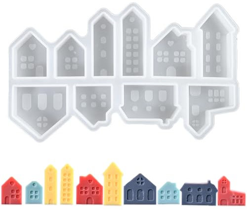Silikonformen Gießformen Häuser, 10 Stück Silikonform Haus Weihnachten Mini Silikonform Häuser Kerzenformen zum Gießen Giessformen Silikon Gießform Kerzenhalter für DIY Handwerk Heimdekoration