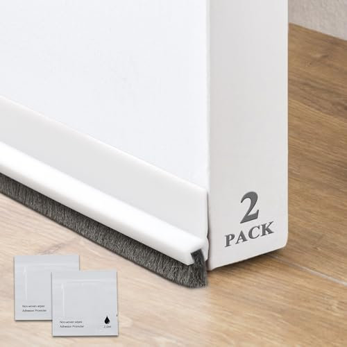 2 Stück 100 × 3 cm Türbesen selbstklebend,Türbürstendichtung & Türbodendichtung mit Bürste,Zugluftstopper tür, weiß, zuschneidbar –Bodenabdichtung, staubsicher, kältesicher, insektensicher