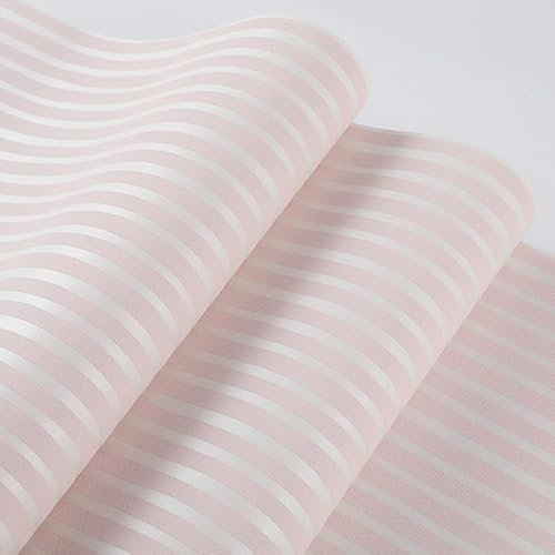 Tarwanear Striped Non-Woven Wallpaper Blush Pink Vertical Stripe Wallpapers 3D Embossed Flocking Pink Contact Paper for Feature Wall Kids Girls Bedroom Living Room Hallway
