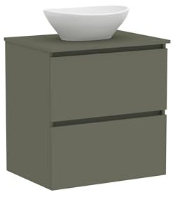 Baikal Mueble de Baño Klay. Mueble MONTADO. 2 Cajones Suspendido con Lavabo sobre Encimera. Armario de Baño. Lavabo Ceramico. 70cm Verde Musgo.