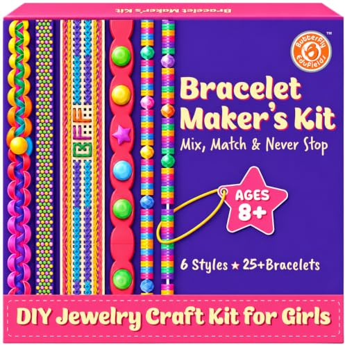 Butterfly EduFields 25+ DIY Bracelet Making Kit for Girls Age 8-14 | DIY Jewellery & Friendship Bracelet Craft Set, Beads, Charms & Loom, Birthday Gifts for Girls,200+ Pieces, Storybook