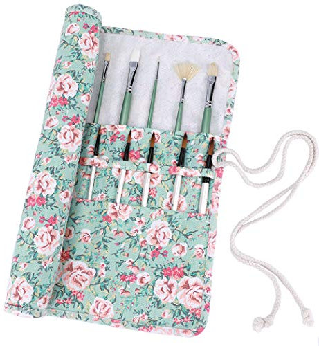 Amoyie Foldable Paint Brush Holder Large, Portable Artist Paintbrush Case, Roll up Brush Wrap for oil/watercolour/acrylic paint, Floral