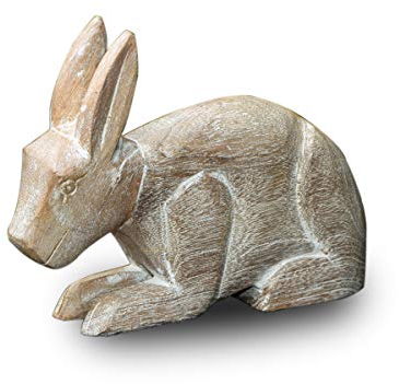 Antikas - Hasen Figur Gartenfigur Holzfigur Tiere Tierfiguren Dekoration - 22 cm x 26,5 cm