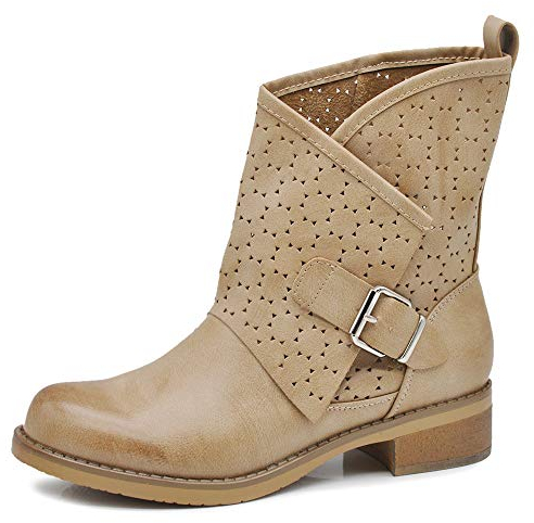 IF Fashion Scarpe da Donna Stivali Stivaletti alla Caviglia Biker Fibbie Anfibi Primaverili Estivi 630 Beige N.37