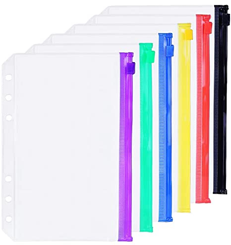 D Ringbuch-Zubehör Gestanzte Ordner-Taschen Teiler-Lineal-Registerkarte (6 Color Zip Pocket, A5)