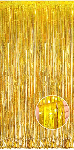 Lametta Vorhänge Gold Glitzer Deko, NAVK Folien Fransen Lametta Vorhange Hintergrund für Partydekor Geburtstags Hochzeit Karneval Faschingsdeko - 1m x 2.5m