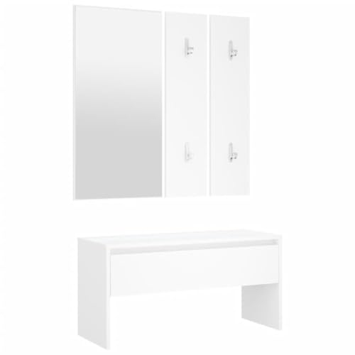 vidaXL Garderobenset, Wandgarderobe mit Bank Spiegel 2 Garderoben, Flurbank mit viel Stauraum, Garderobe Flurgarderobe, Weiß Holzwerkstoff