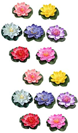 POPETPOP 2 Sets Elegante Gefälschte Lotus Schwimmende Lilie Für Teich Brunnen Pool Wasser Schmuck 7 Stücke * 2