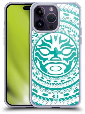 Head Case Designs Verde Azulado Tiki Patrones polinesios Caso de Gel Suave Compatible con Apple iPhone 14 Pro MAX