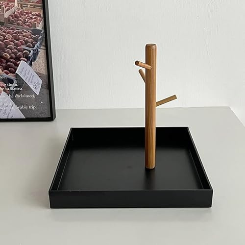 Shinpuru Key Tray & Key Bowl, Jewelry Tray with Wood 3-Tier Hanging Organizer - Multi-Functional Entryway Tray, Perfect for Key Bowl, Ring Holder, Jewelry Dish Organize (Black Square)