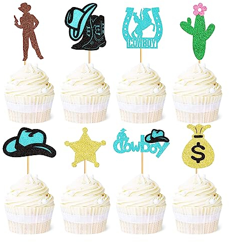 24 Pcs Cowboy Cupcake Toppers Cowboy Hüte Stiefel Hufeisen Cupcake Picks für Western Theme Baby Dusche Geburtstag Party Kuchen Dekorationen Zubehör