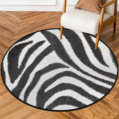 Zebra Skins runder Teppich, 91 cm, kleiner Kreis, weich, rutschfest, waschbar, Bodenmatte, ultradünn, Überwurf für Eingangsbereich, Schlafzimmer, Badezimmer, Wohnzimmer