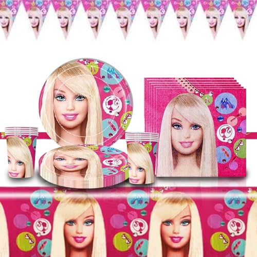 Vaisselle de Fête Anniversaire Fille - Décoration 62 Pcs, Bannières, Assiettes en Papier, Serviettes, Tasses, Nappe pour Fête Filles, 20 Personnes