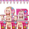 62 PCS Vajilla Princesa, Decoración Cumpleaños Niñas, Fiesta de Princesa, Pancarta, Mantel, Platos, Vasos, Servilletas para 20 Personas