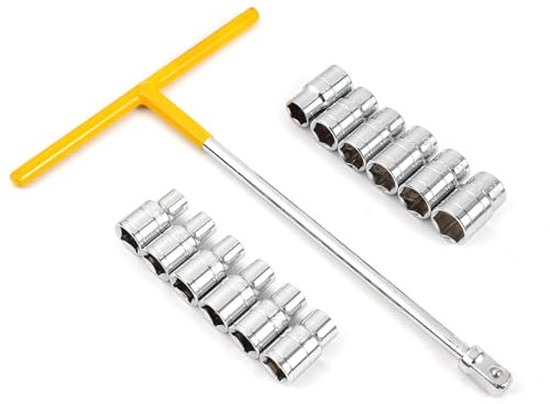 Weytoll El kit de llaves de tubo de 13 piezas incluye 1 destornillador con mango en T y 12 llaves de vaso, kit de herramientas mecánicas para reparación de automóviles y hogar