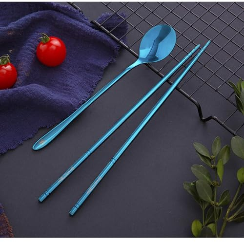 Ensemble De Baguettes Et De Cuillères – Ensemble De Baguettes en Alliage De Titane Pur, Vaisselle en Métal Réutilisable pour Restaurant À Domicile (B)