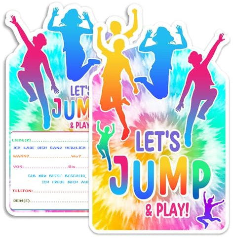 ZELAITE Lot de 12 cartes d'invitation pour anniversaire d'enfant garçon et fille, Jump Party, trampoline (E)