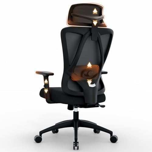 Asukale Bürostuhle Ergonomisch Schreibtischstuhl Ergonomischer Stuhl, Office Desk Chair, mit 110°-125° Liegefunktion, Verstellbarer 2D Armlehne, Kopfstütze, Lendenwirbelstütze, hoher Rücken