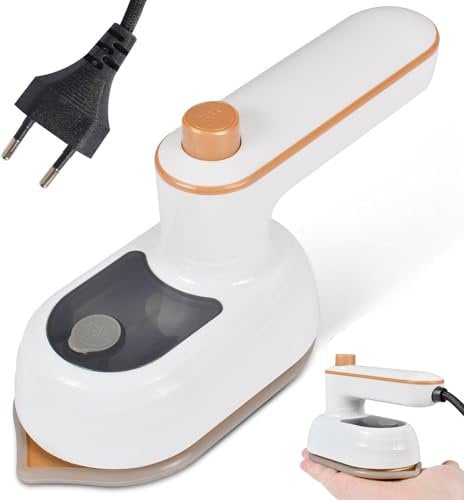 Funmo Mini Travel Garment Steamer, Foldable Steam Iron, Compact, White, 38W, 12V DC, 2 Min Heat Up, Portable, Easy to Use, Fabric Safety