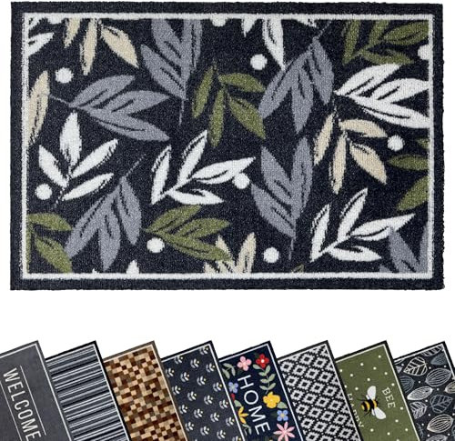 Mighty Mats Eco Flex Washable Door Mat - Highly Absorbent Anti-Slip Dirt Trapper Indoor Doormat with Anti-Curl Rubber Base - Tropical Leaf Sage, 50 x 75cm