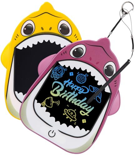 2 Pièces Portable Tablette d'écriture LCD 4 Pouces, Requin Dessin Animé Tablette Dessin Enfants, Ardoise Magique, Table Dessin Enfant Coloré, Jouet Educatif de 2-7 Ans Filles et Garçons