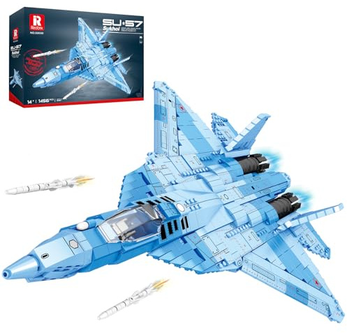 Reobrix SU-57 Heavy Fighter Jet Bauset, Militär-Armee-Flugzeug-Block-Modellbausatz für Erwachsene, 33030 Flugzeug-Dekor-Ziegelstein-Spielzeug, Puzzle-Geschenke für Männer, Kinder ab 14 Jahren (1456