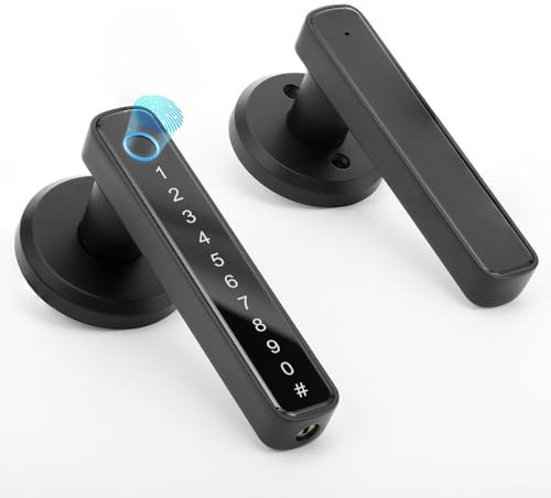 TFixol Fingerpri Türschloss/Türknauf/Biometrisches Türschloss mit Passcode-Tastatur Keyless/APP-Fernbedienung/Eingangstürgriff für Schlafzimmer, Zuhause, Hotel, Büro, Wohnung, Schwarz